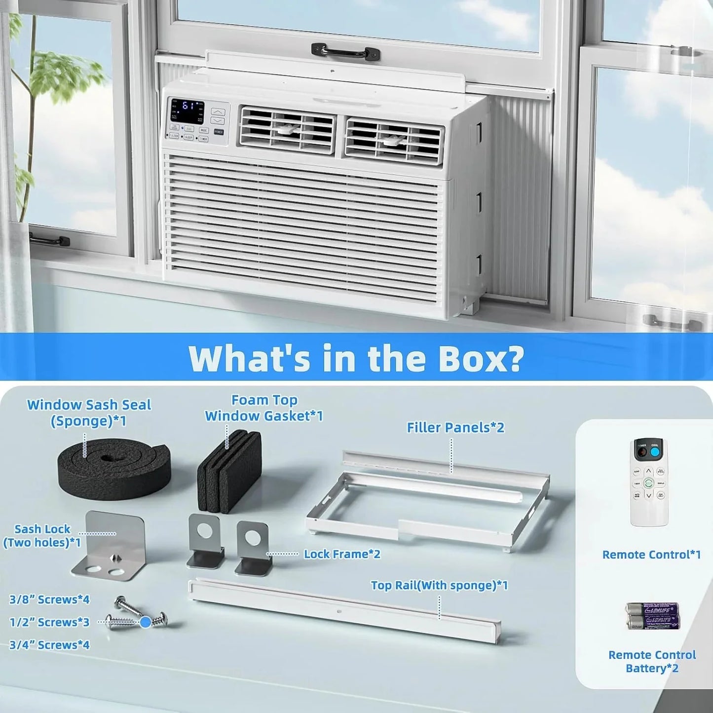 Antarctic Star 12,000 BTU U-shaped window air conditioner, cools rooms up to 550 square feet with 6 modes, 24-hour timer, ultra-quiet window air conditioner