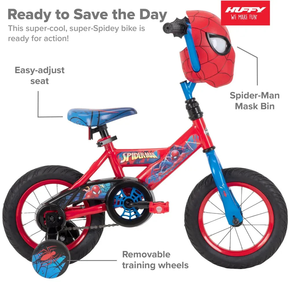 Huffy Marvel Spider-Man 12′′ Boys' Bike with Training Wheels, Easy Assembly, Ages 3-5