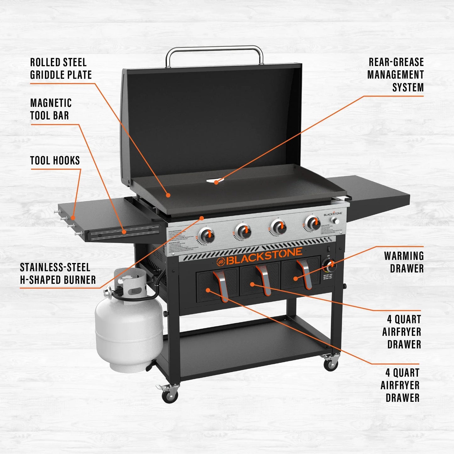 Blackstone 4-Burner 36" Propane Griddle with Air Fryer and Hood