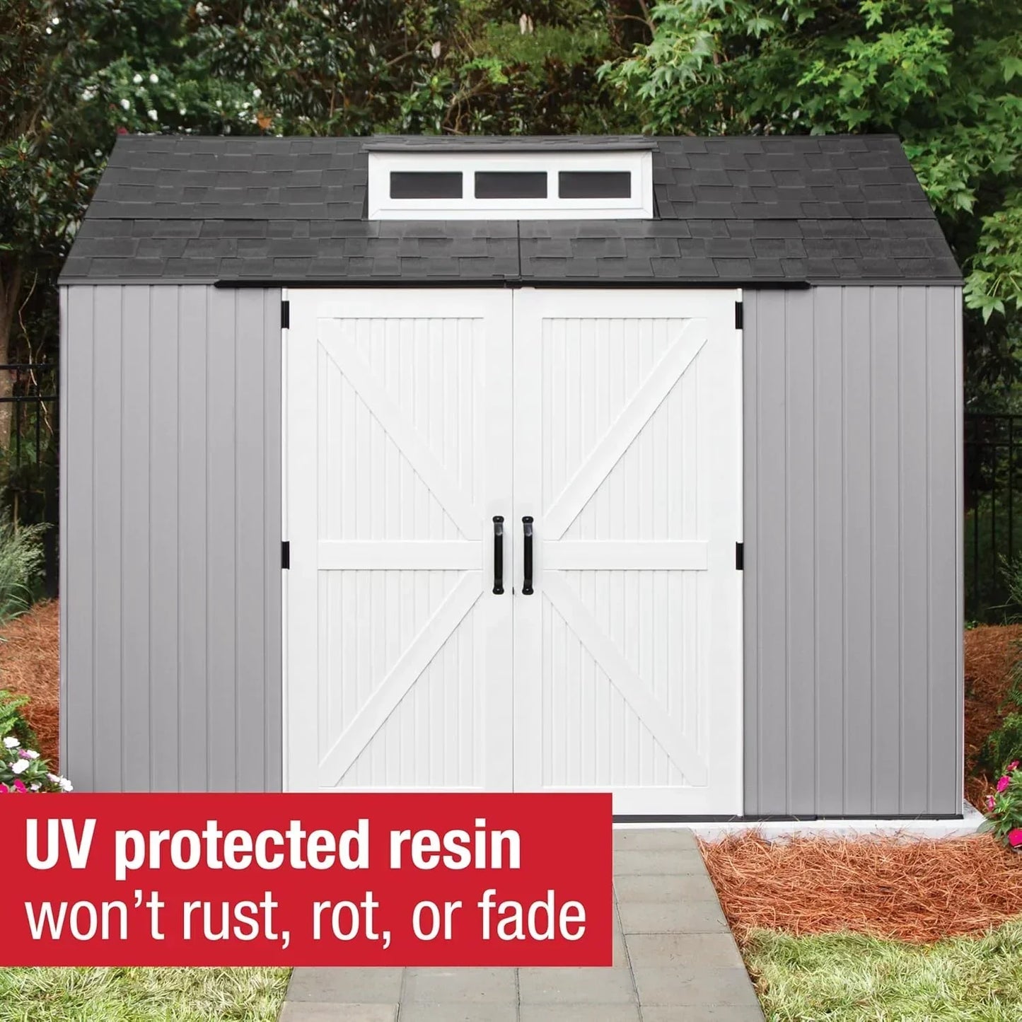 Rubbermaid Resin Outdoor Storage Shed With Floor Weather Resistant Gray Organization for Home