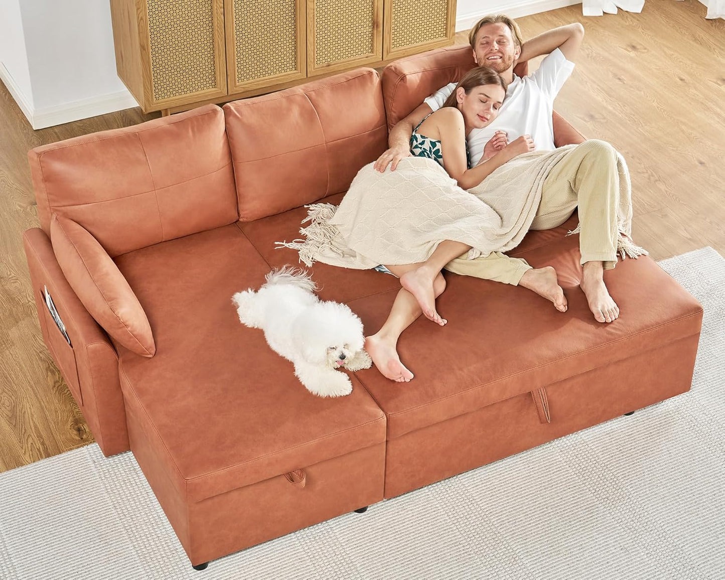 VanAcc Sofa Bed, Sleeper Sofa with Storage Chaise 2 in 1 Pull Out Couch Living Room