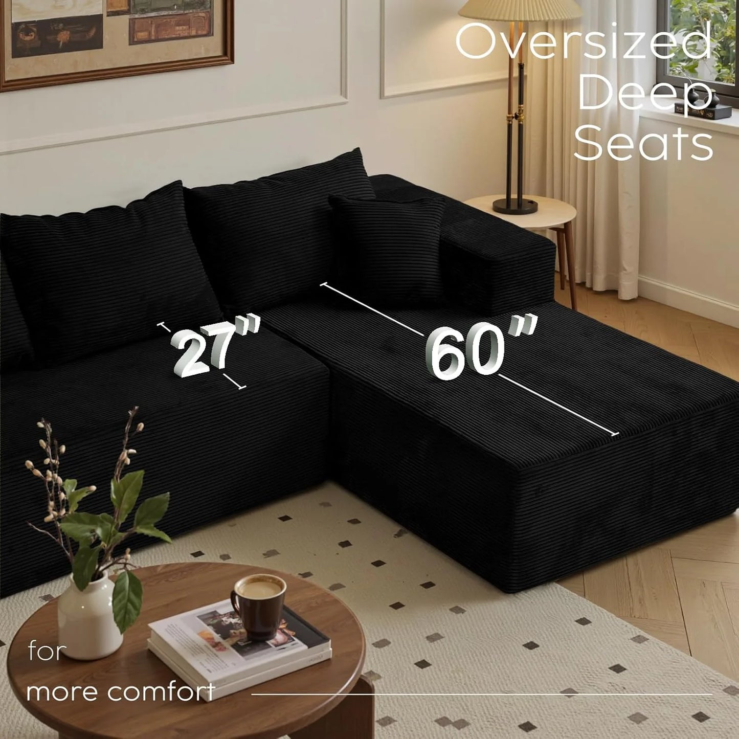 Cloud Sectional Couch with L-Shape Chaise,Modern Modular Sofa with Deep Seat, Upholstered Couches for Living Room Bedroom,No Assembly Required, Beige (Left Facing Chaise)