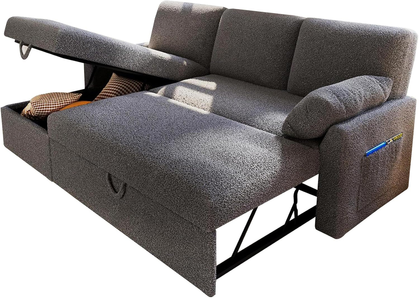 VanAcc Sofa Bed, Sleeper Sofa with Storage Chaise 2 in 1 Pull Out Couch Living Room