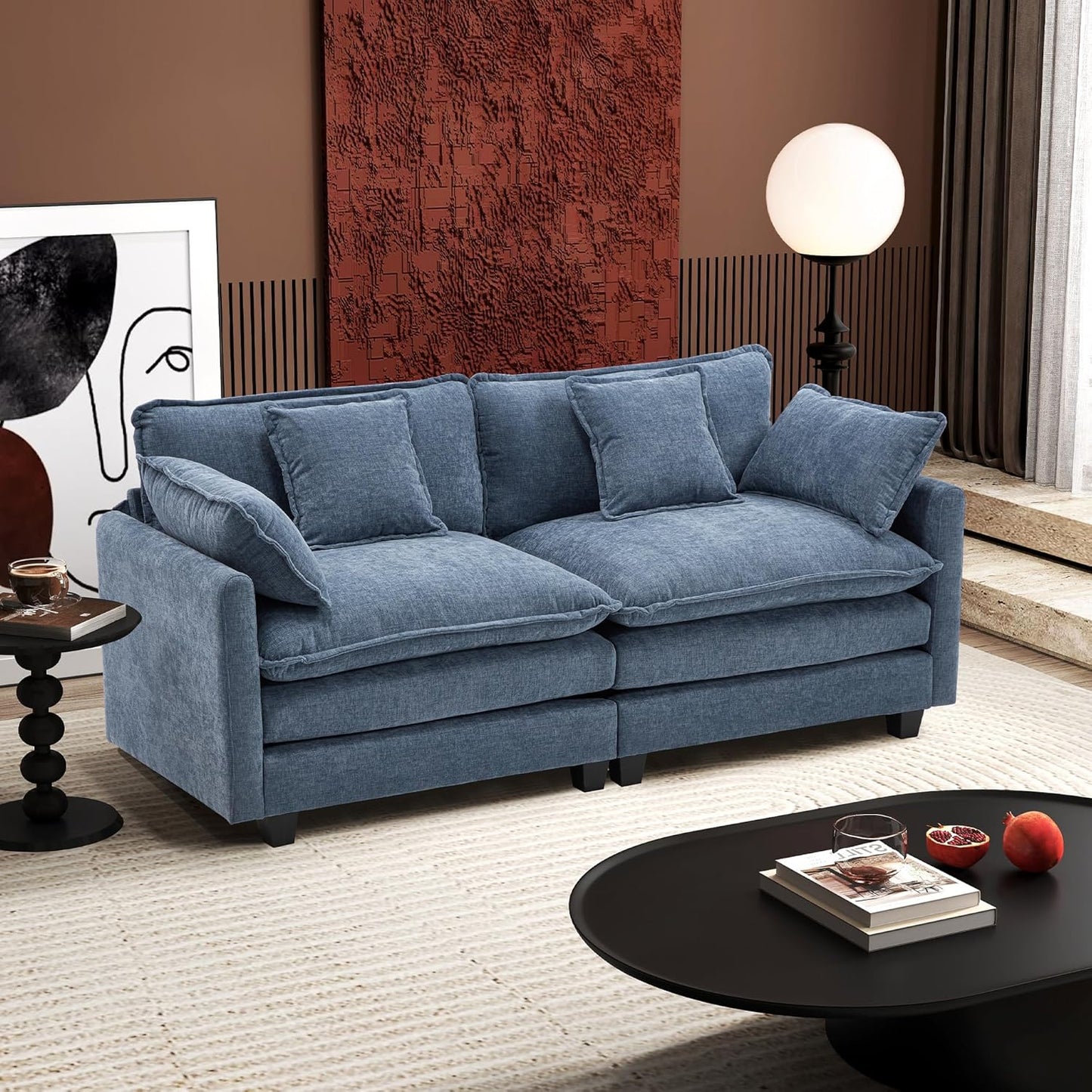 Ihanherry 146" U-Shaped Modern Sofa Modular Sectional Cloud Couch with 2 Ottoman, 6-Seat Chenille Deep Seat Sofa with 6 Pillows for Living Room, Bedroom and Apartment, Grey