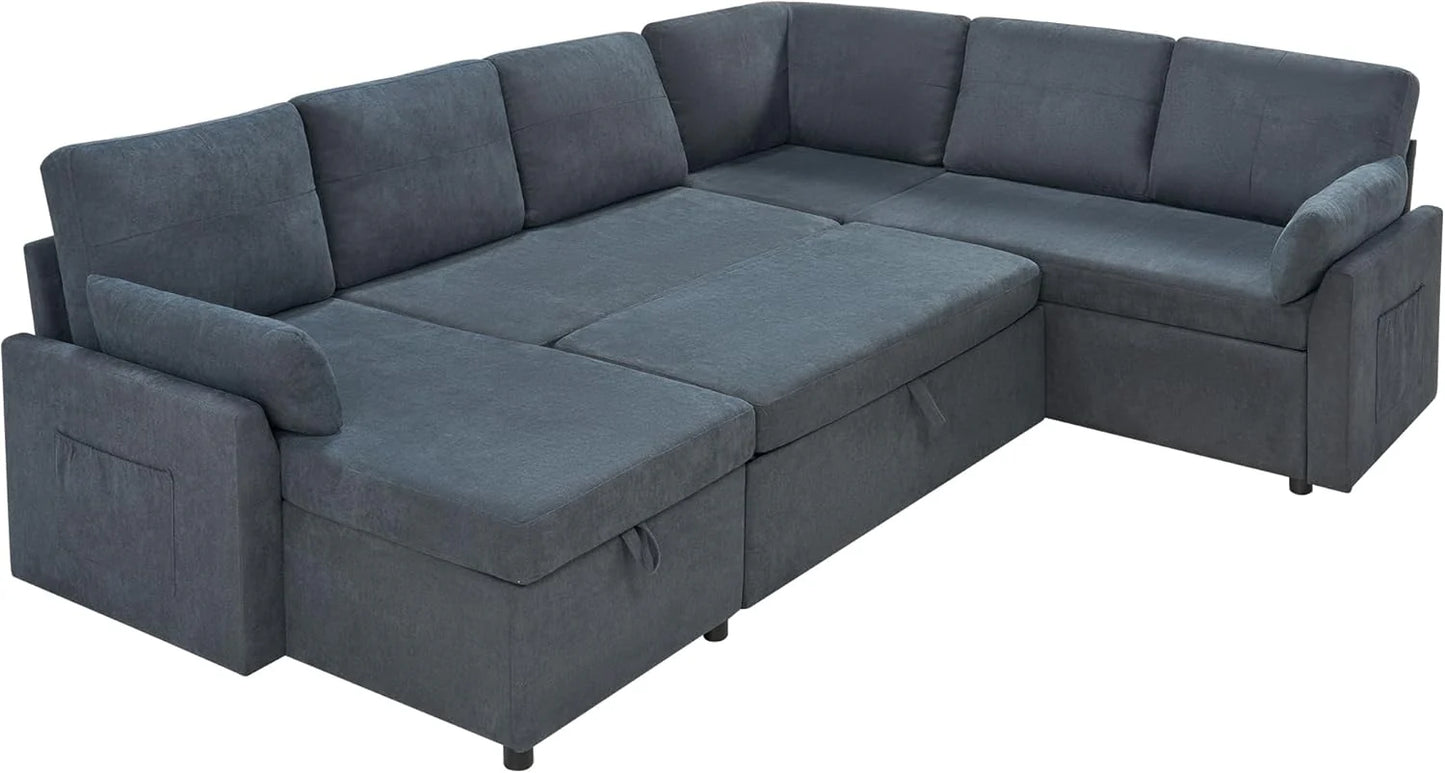 VanAcc Sofa Bed, Sleeper Sofa with Storage Chaise 2 in 1 Pull Out Couch Living Room