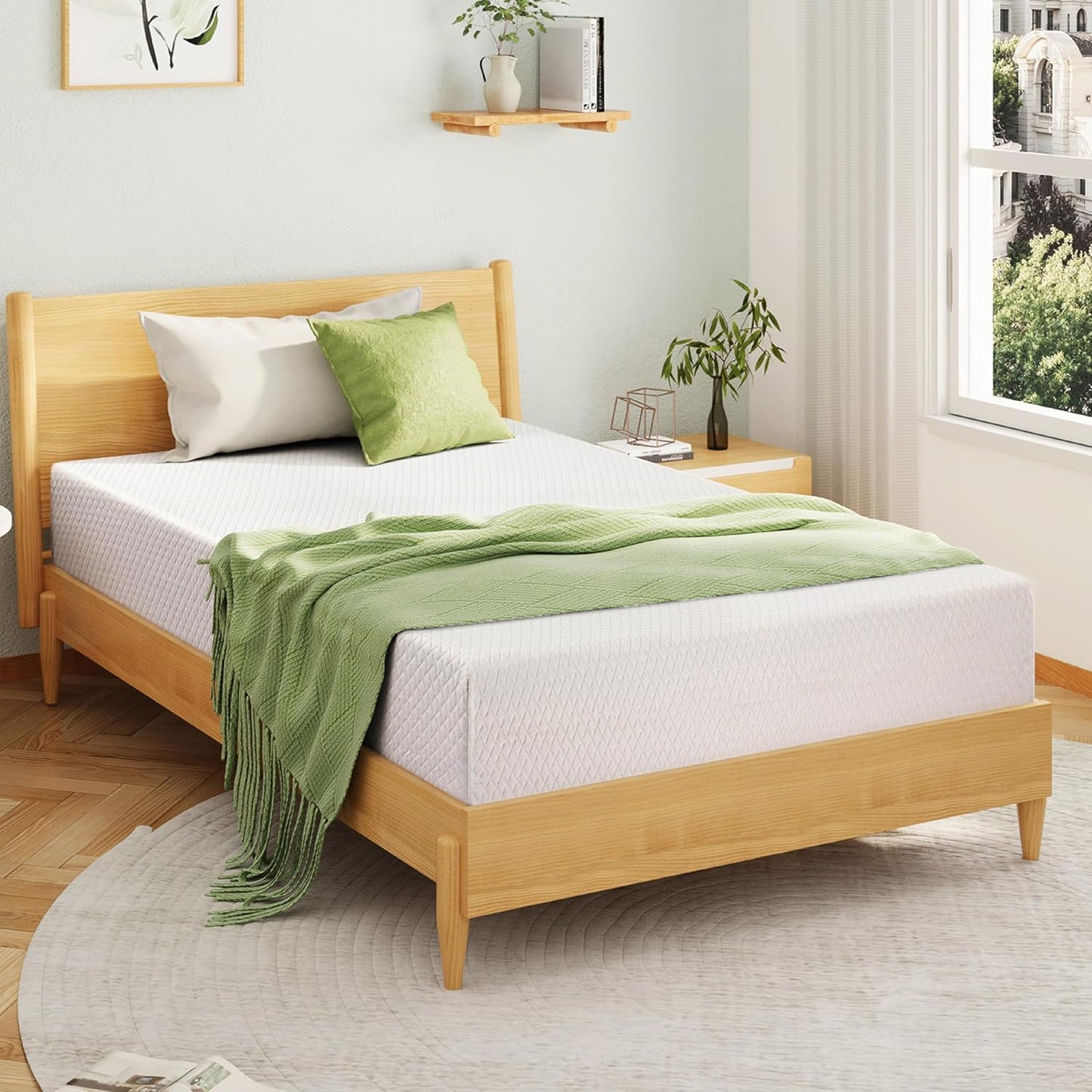 EGOHOME 8 Inch Twin Mattress, Memory Foam Mattress with Cooling Green Tea Gel, Relieve Pressure with Medium Firm Support, CertiPUR-US Certified, 75''L x 38''W, White
