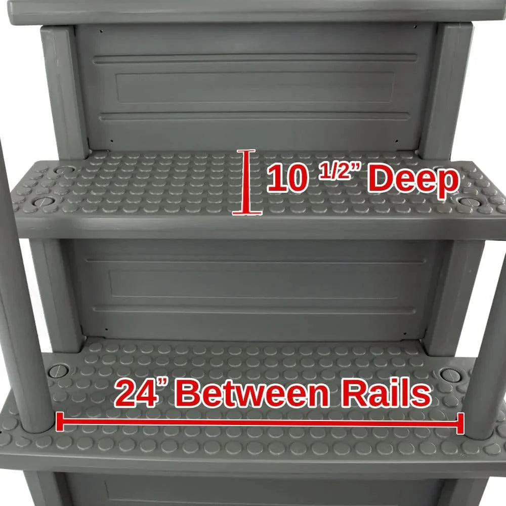 Non-slip entry steps for pools | Grey | For above-ground pools | Can be installed on terraces with a height of 122 to 137 cm | Load capacity up to 136 kg