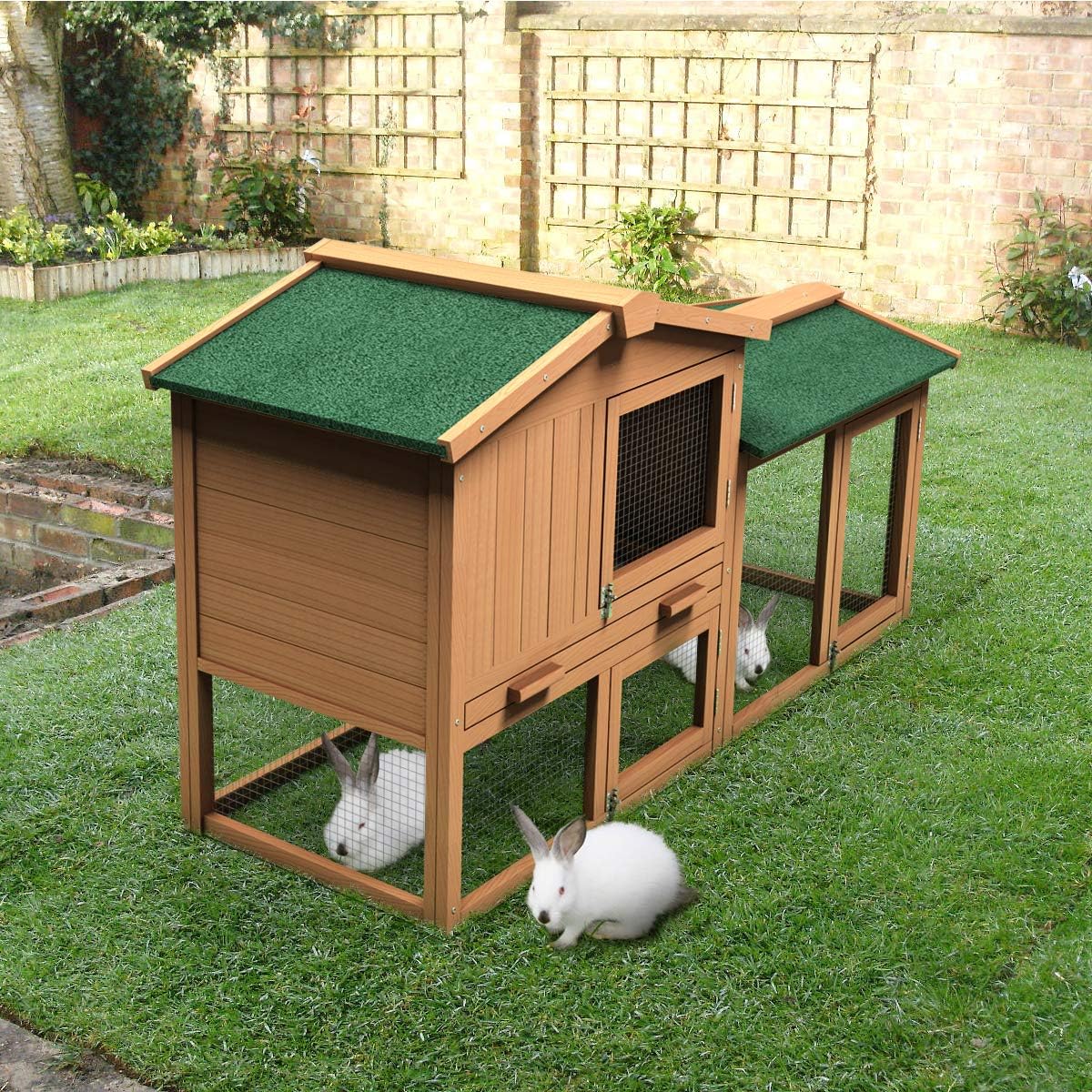Large chicken coop, wooden hen house, outdoor backyard rabbit cage with ventilation door, detachable tray and slope, chicken nesting box (58 inches) (58 inches long x 21 inches wide x 34 inches high)