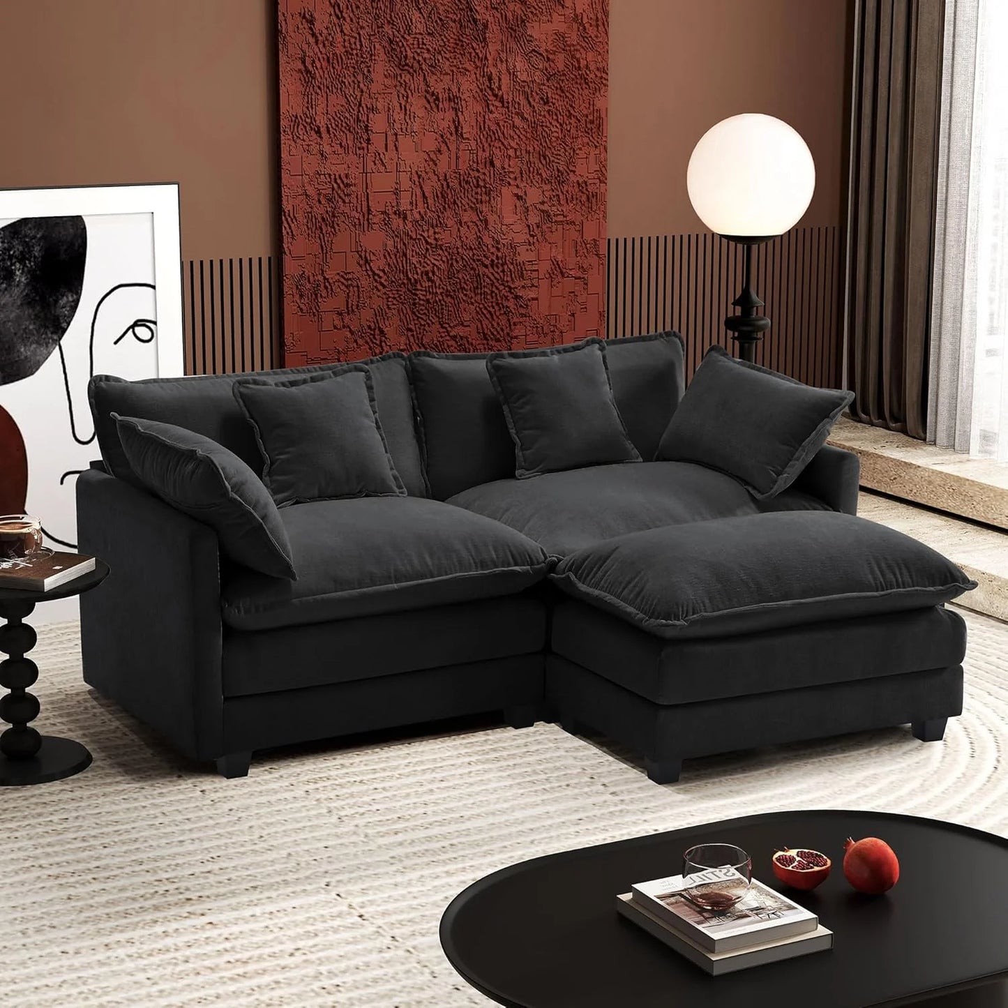 Ihanherry 146" U-Shaped Modern Sofa Modular Sectional Cloud Couch with 2 Ottoman, 6-Seat Chenille Deep Seat Sofa with 6 Pillows for Living Room, Bedroom and Apartment, Grey