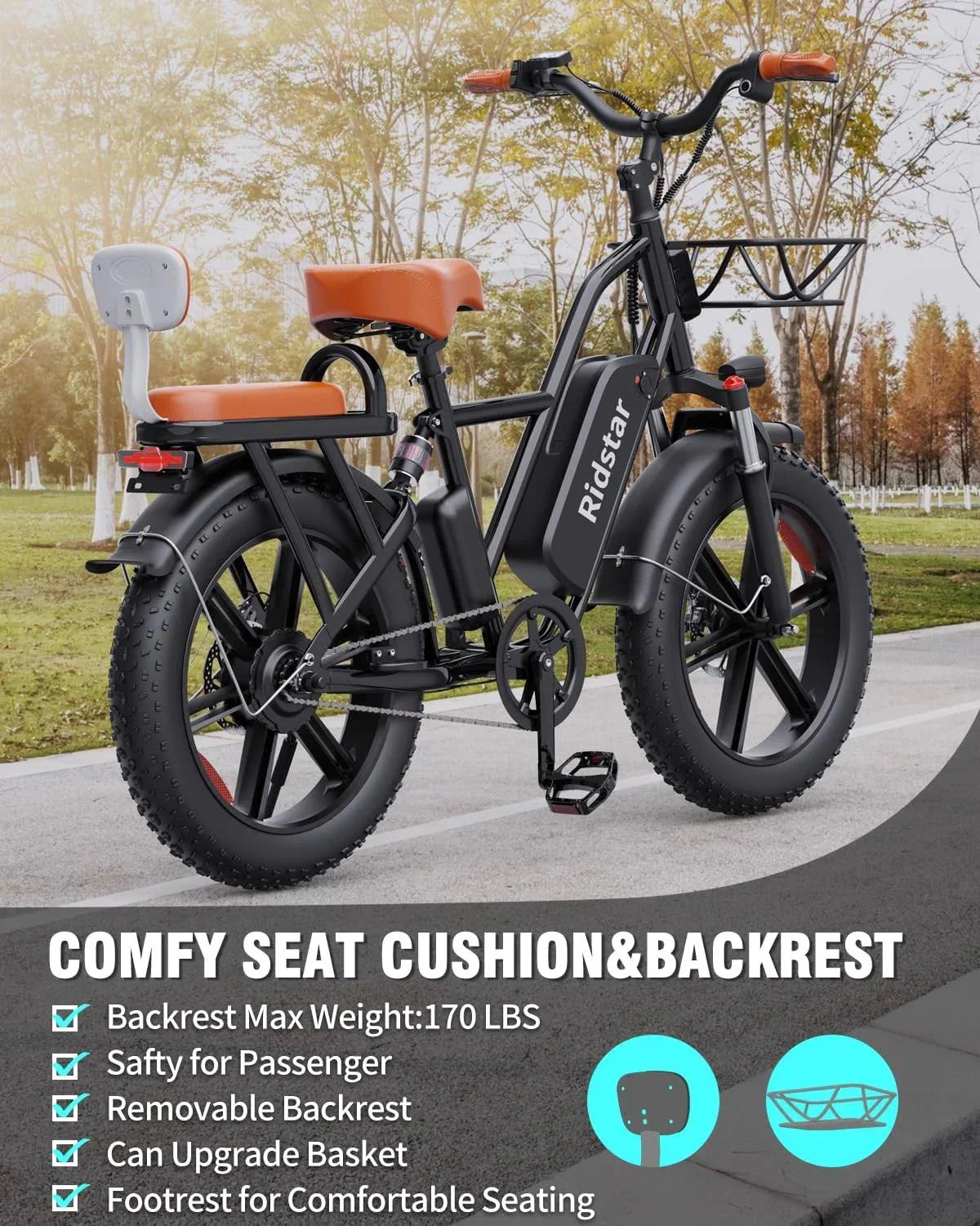Bopzin 1000W Electric Bicycle for Adults, 48V 15Ah Removable Battery, 20" x 4.0" - 1000W
