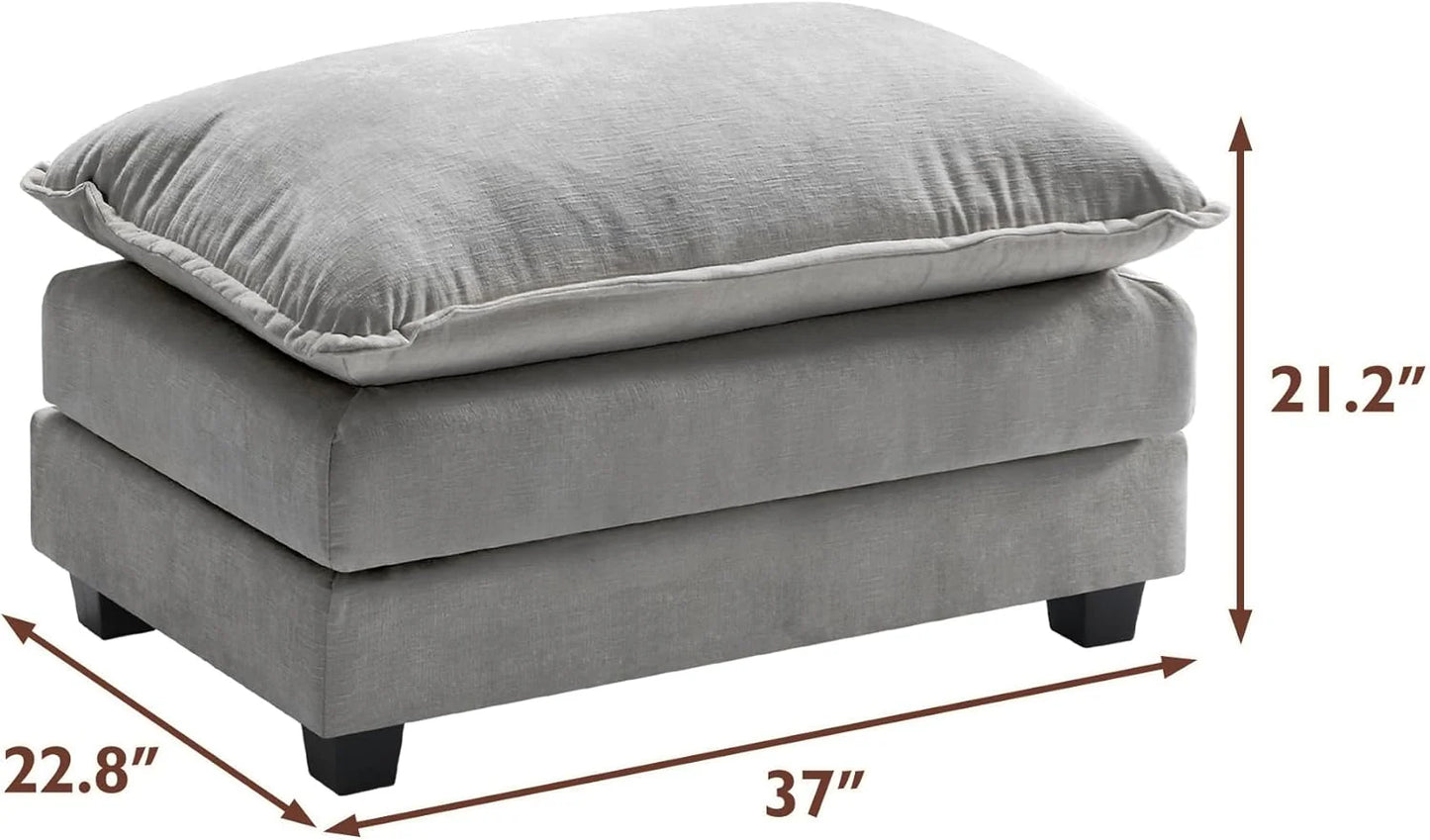 Ihanherry 146" U-Shaped Modern Sofa Modular Sectional Cloud Couch with 2 Ottoman, 6-Seat Chenille Deep Seat Sofa with 6 Pillows for Living Room, Bedroom and Apartment, Grey