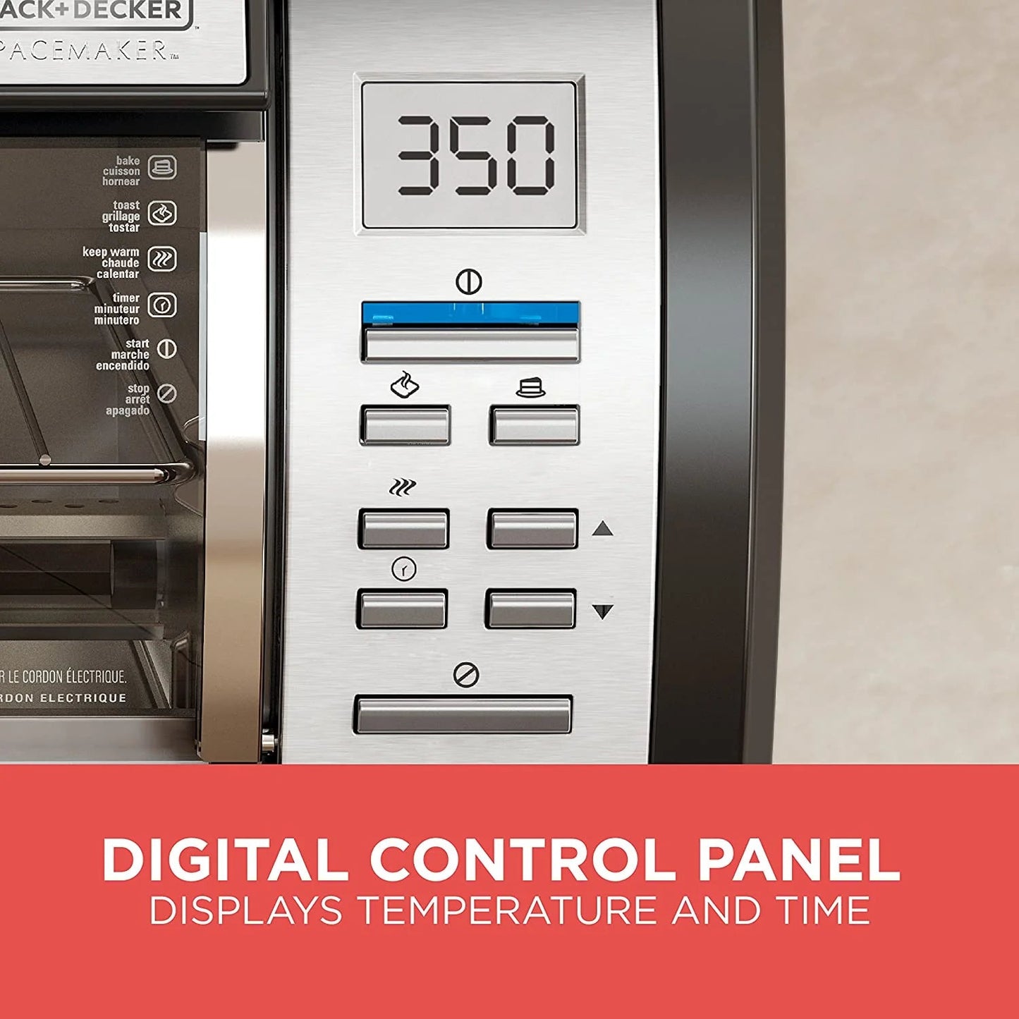 BLACK DECKER SpaceMaker Under Counter Toaster Oven, Digital Controls, Black/Stainless Steel, Fits 9测 Pizza or 4 Slices