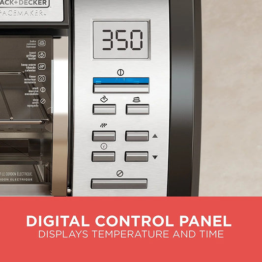 BLACK DECKER SpaceMaker Under Counter Toaster Oven, Digital Controls, Black/Stainless Steel, Fits 9测 Pizza or 4 Slices