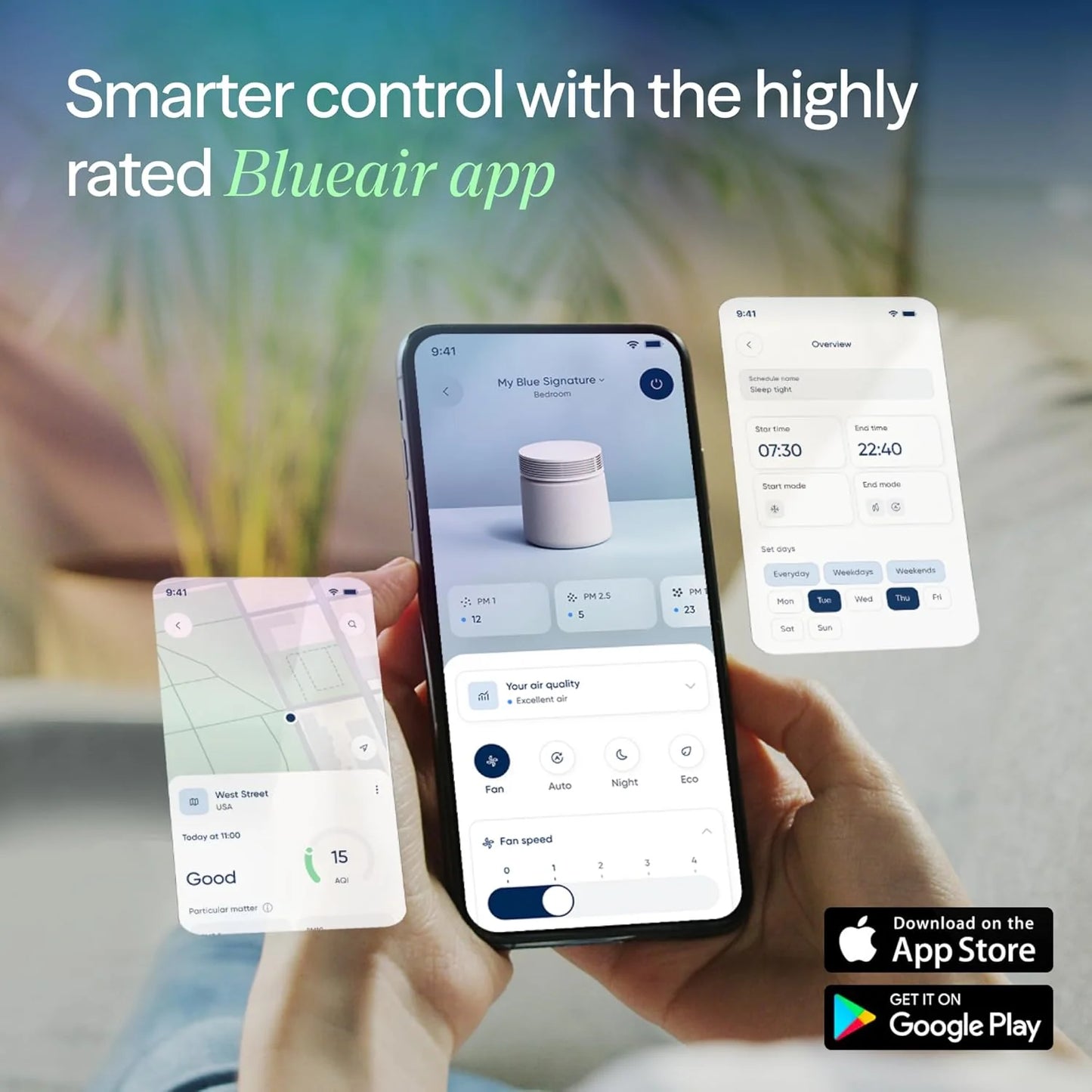 BLUEAIR Air Purifier for Large Rooms & Home - Odor Eliminating Cleans up to 3385 ft虏, HEPASilent, Smart WiFi, Auto Mode, Doubles as Table, Removes Dust, Smoke, Pet Hair, AHAM Verified, Blue Signature