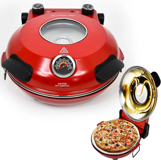 Electric Pizza Oven with Ceramic Stone, Viewing Window, Adjustable Heat Control, Timer and 1200W Baking Power, DIY Homemade Pizzeria, Large 12 Pie Capacity (Black)