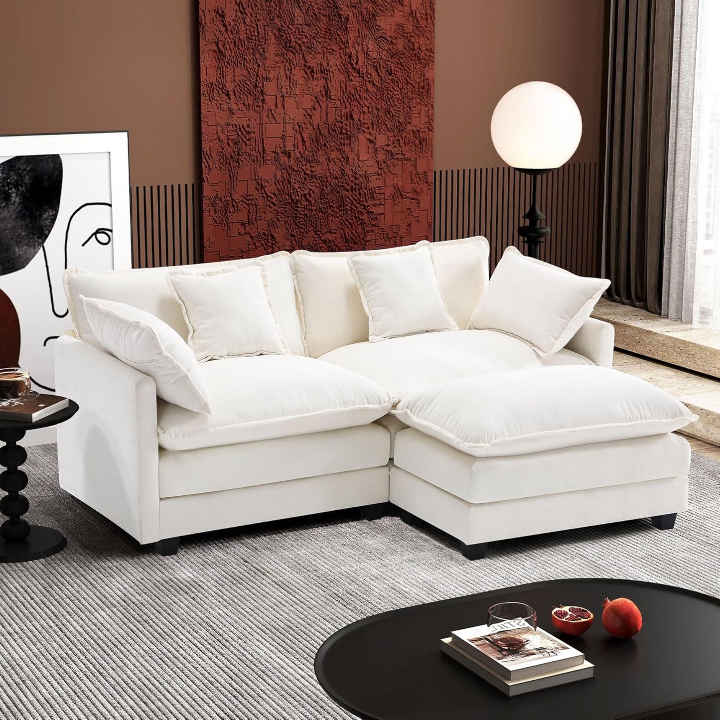 Ihanherry 146" U-Shaped Modern Sofa Modular Sectional Cloud Couch with 2 Ottoman, 6-Seat Chenille Deep Seat Sofa with 6 Pillows for Living Room, Bedroom and Apartment, Grey