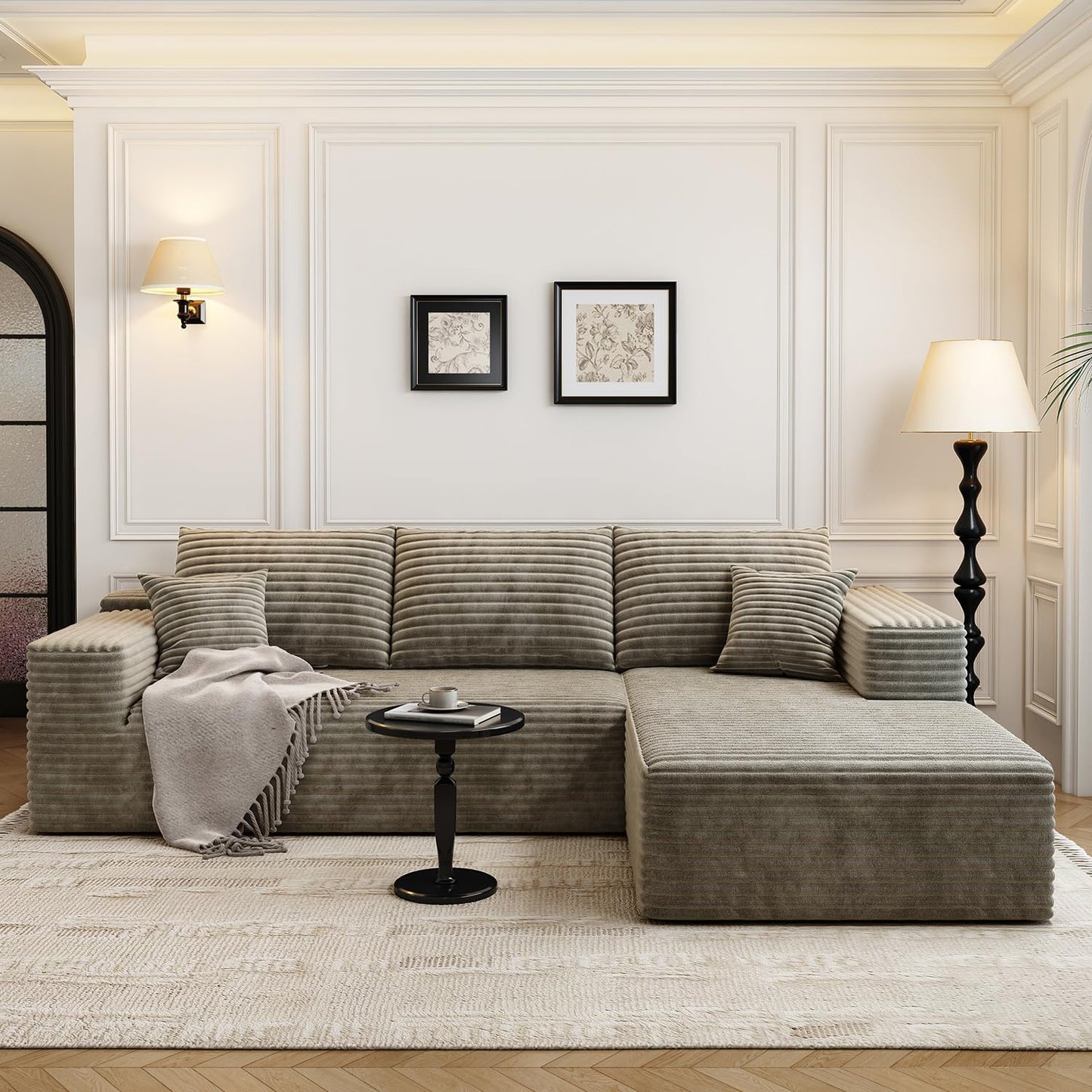 107.5" Cloud Modular Sectional Sofa Couch with L-Shape Chaise,Modern Minimalist Upholstered Couches for Living Room Bedroom,Deep Seat Corner Couch .No Assembly Required (Black,Left Facing Chaise)