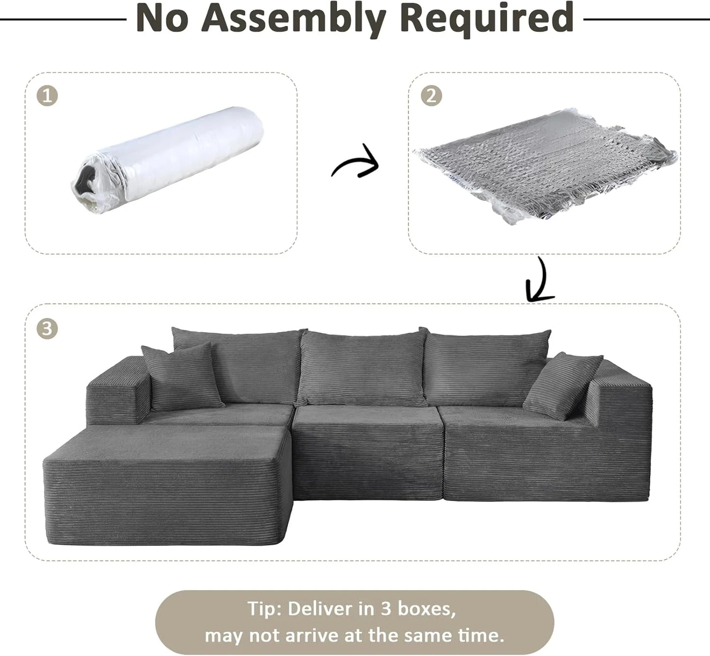 Cloud Sectional Couch with L-Shape Chaise,Modern Modular Sofa with Deep Seat, Upholstered Couches for Living Room Bedroom,No Assembly Required, Beige (Left Facing Chaise)