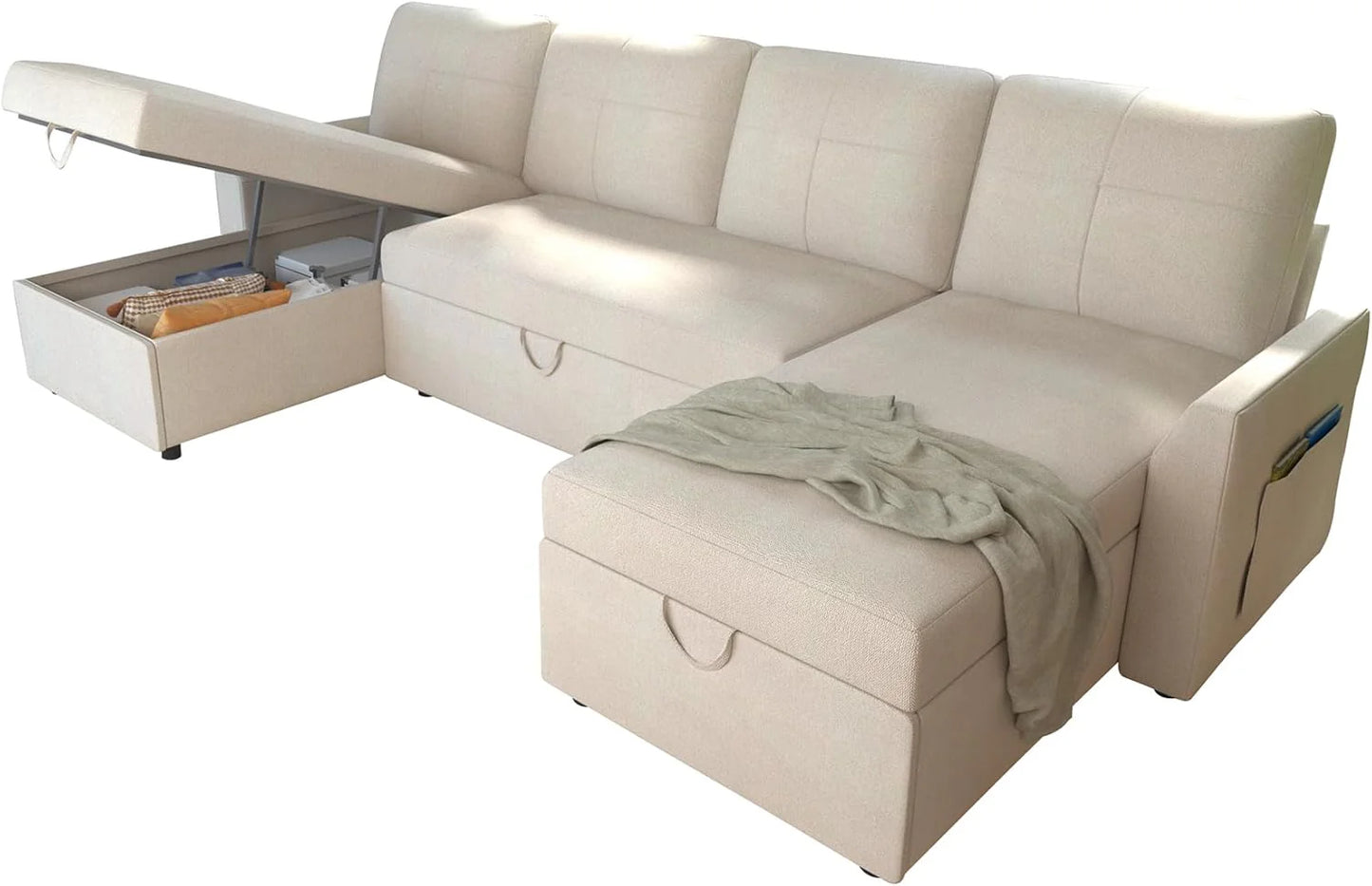 VanAcc Sofa Bed, Sleeper Sofa with Storage Chaise 2 in 1 Pull Out Couch Living Room