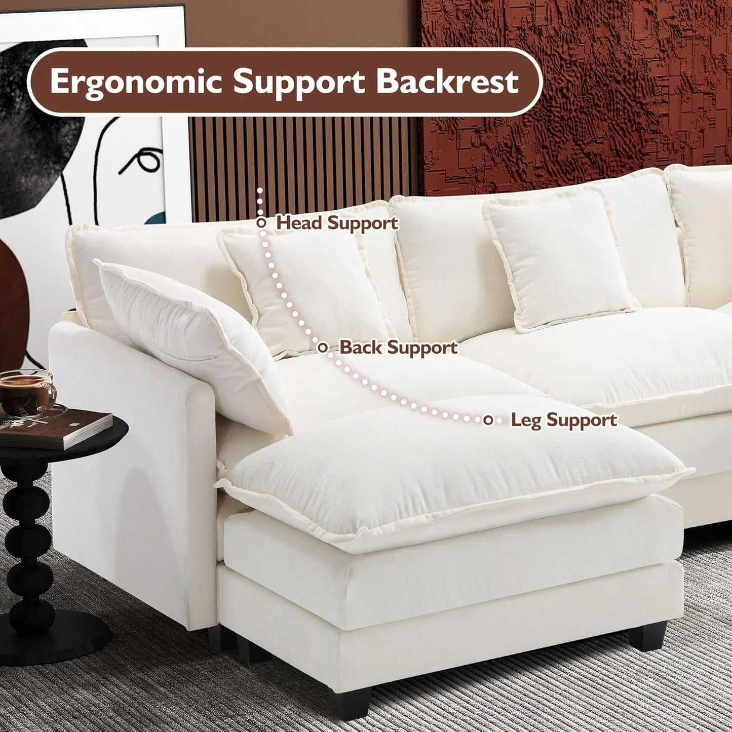 111.4 Inch L-Shaped Modern Sofa Modular Cloud Sofa Ottoman 4-Seater Chenille Deep Seat Sofa