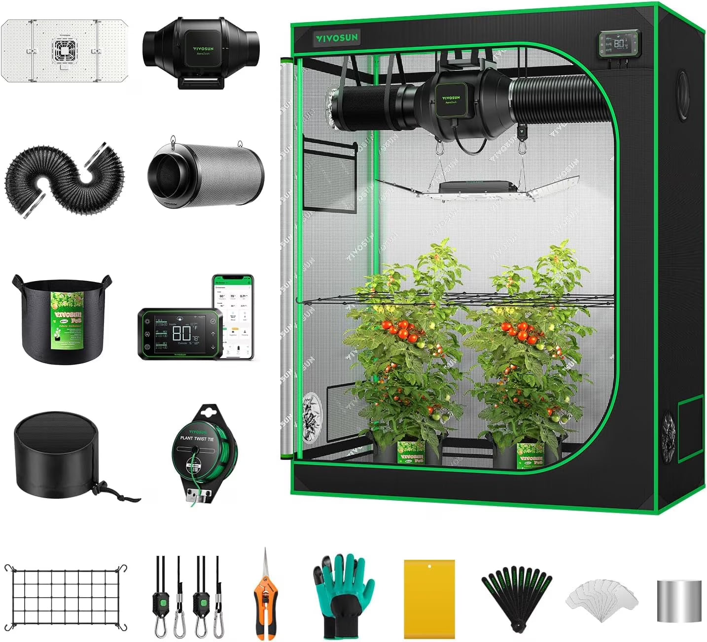 VIVOSUN GIY Smart Grow Tent System 2x2, WiFi-Integrated Grow Tent Kit, with Automate Ventilation and Circulation, Schedule Full Spectrum 100W LED Grow Light, and GrowHub E42A Controller