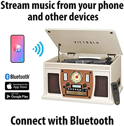 Victrola 8-in-1 Bluetooth Record Player & Multimedia Center, Built-in Stereo Speakers – Turntable, Wireless Music Streaming