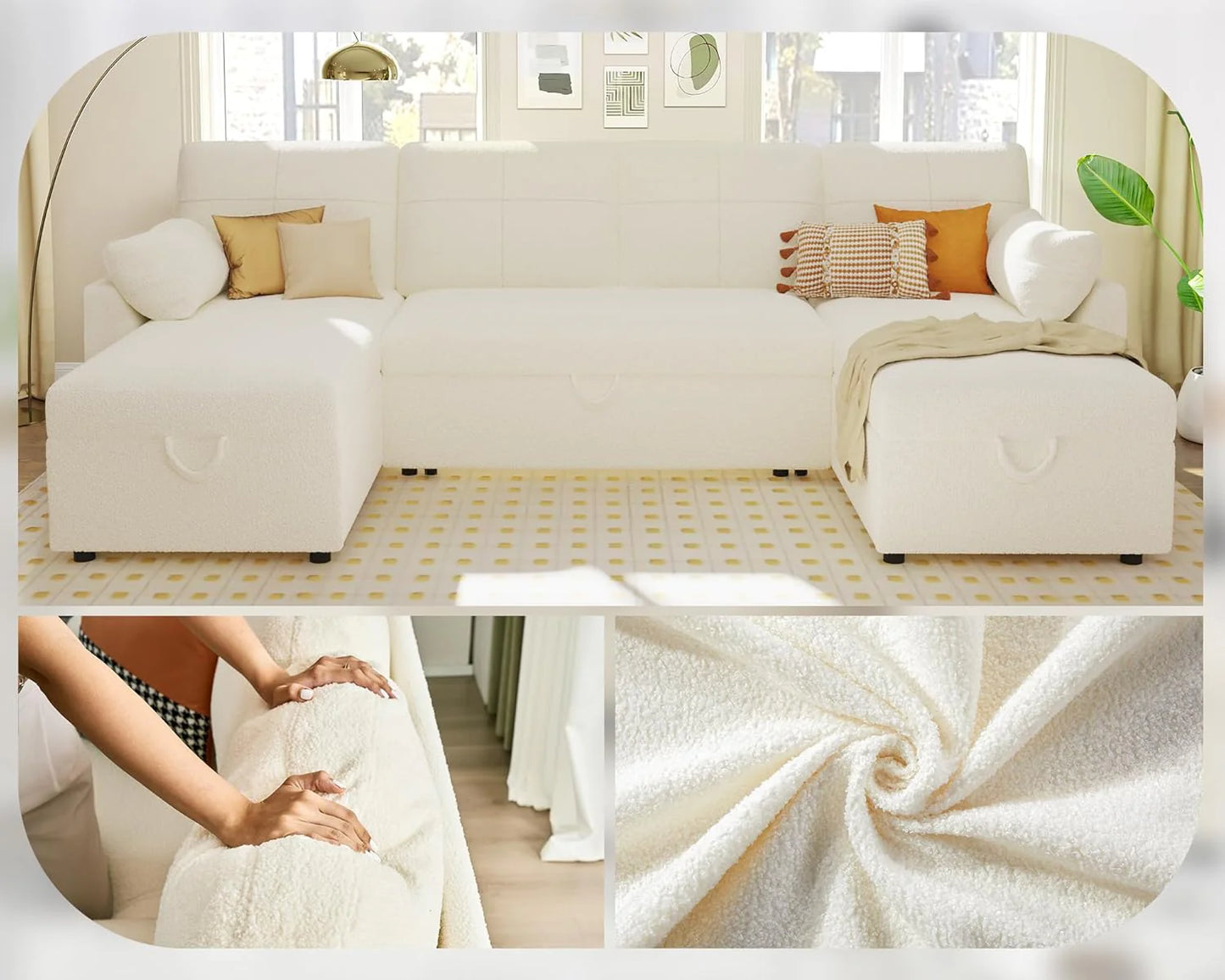 VanAcc Sofa Bed, Sleeper Sofa with Storage Chaise 2 in 1 Pull Out Couch Living Room