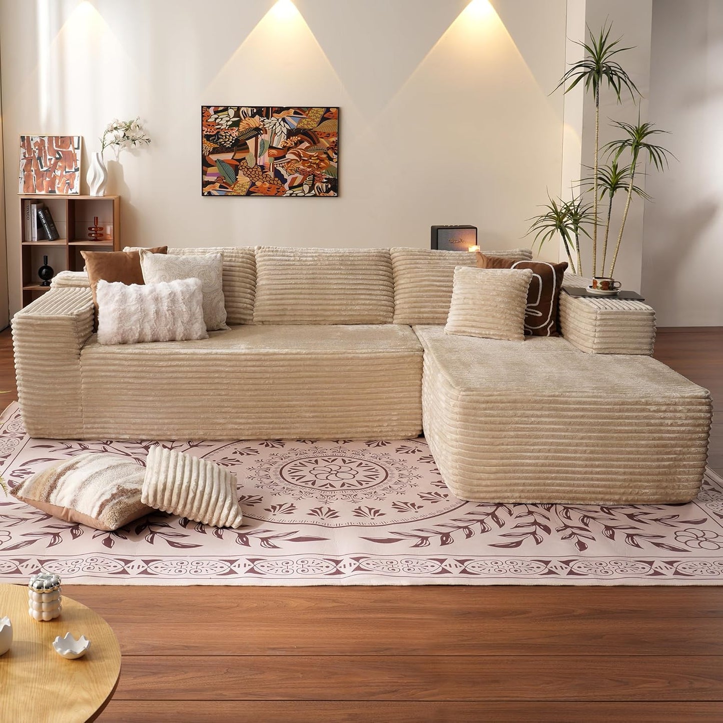 ovios 104" Cloud Sectional Couch with L-Shape Chaise,Modern Modular Sofa with Deep Seat, Upholstered Couches for Living Room Bedroom,No Assembly Required, Grey (Plush Corduroy Fabric)