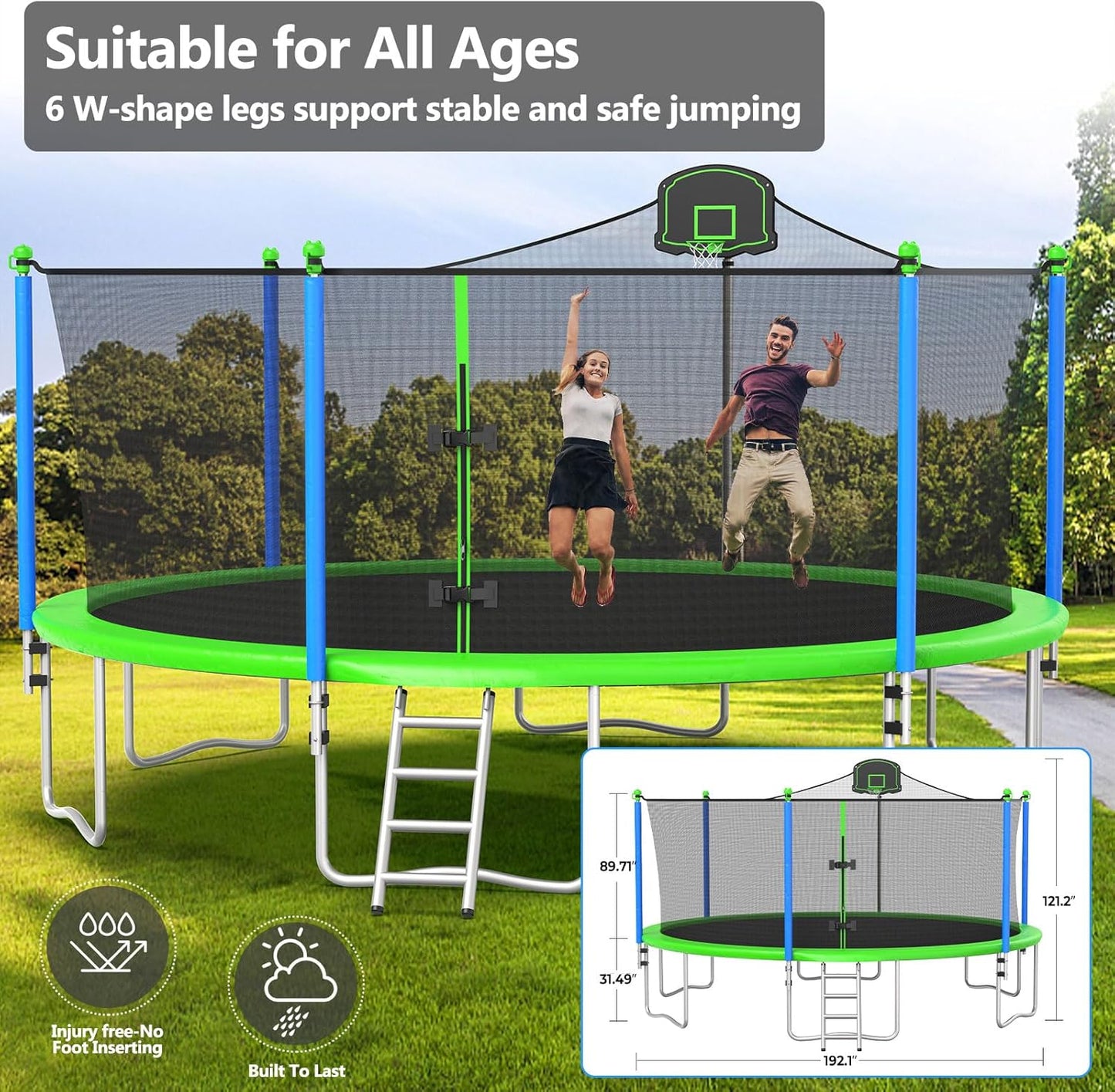 Upgraded 16Ft Trampoline with Basketball Hoop & Net