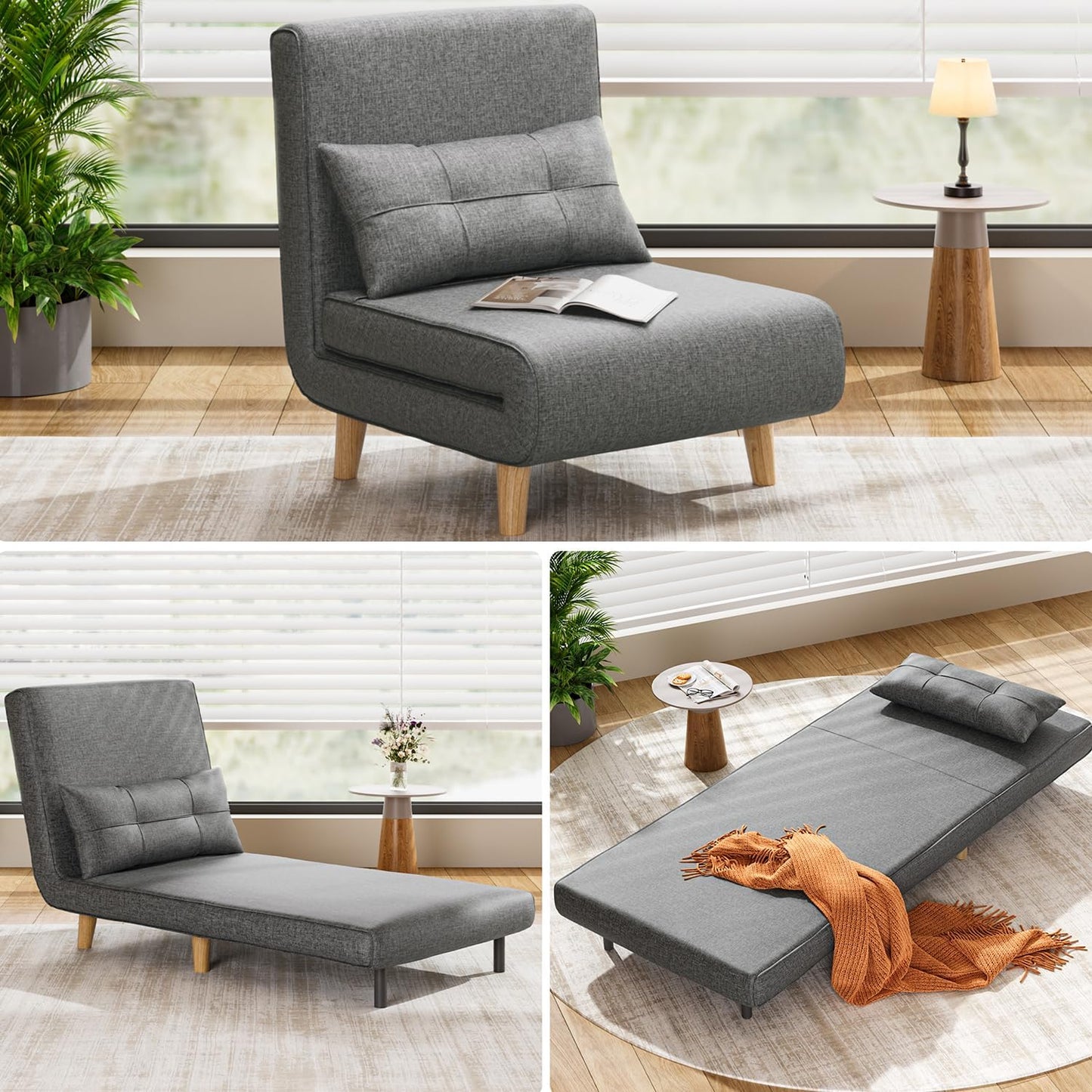 3-in-1 sleeper chair bed convertible chair bed futon sofa with adjustable backrest