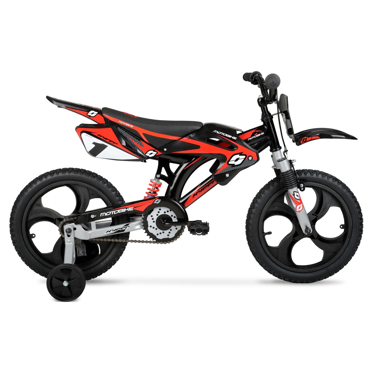 Hyper Bicycles 16" Kids Motobike with Mag Wheels, including training wheels, Black/Red