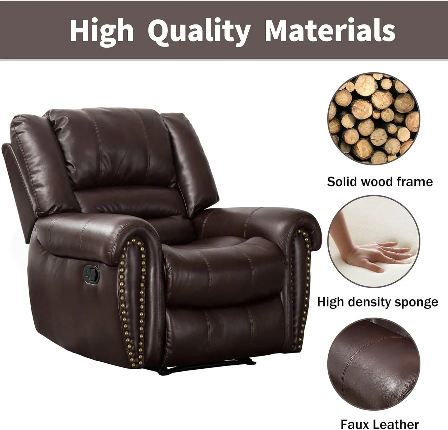 CANMOV Leather Recliner Chair, Classic and Traditional Manual Recliner Chair with Comfortable Arms and Back Single Sofa for Living Room, Nut Brown